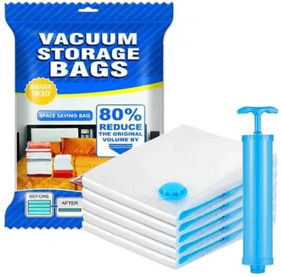 Sealer Bags with Manual Pump Hanging Storage Vacuum Bags Travel Storage Vacuum Bags (Pack of 5)