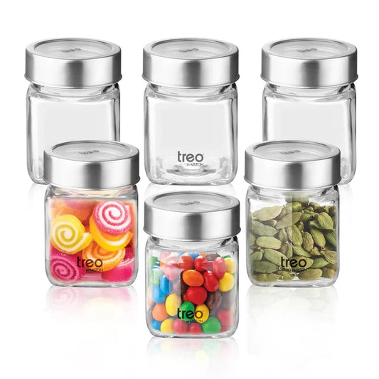Milton Cube Storage Glass Jar, Set of 6, 180 ml Each, Transparent, BPA Free, Storage Jar