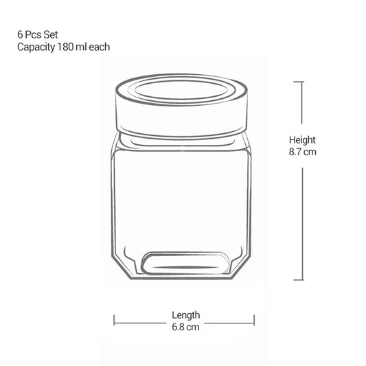 Milton Cube Storage Glass Jar, Set of 6, 180 ml Each, Transparent, BPA Free, Storage Jar