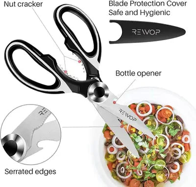 Kitchen Shears Ultra Sharp Utility Plastic Handle, Blade material Stainless Steel All-Purpose Scissor (Black, Pack of 1)